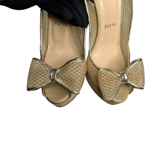 CHRISTIAN LOUBOUTIN • BOW FISHNET SLINGBAG HEELS - Picture 5 of 11